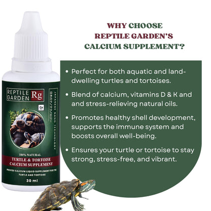 Reptile Garden Turtle & Tortoise Calcium Liquid Supplement | Shell Strength + Immunity + Stress Relief | Supports Immune System, and aids in Overall Vitality (30 ml)