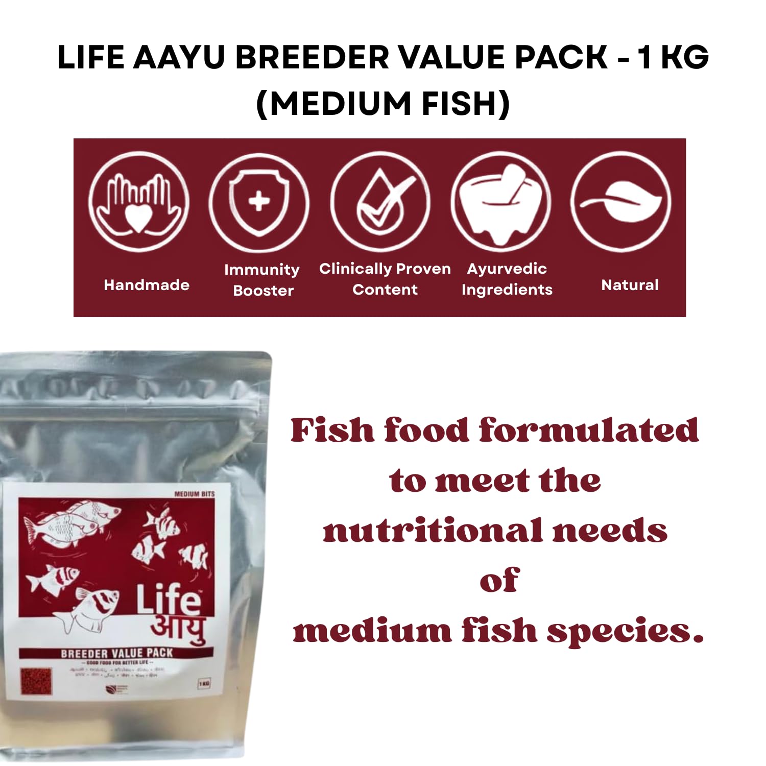 Life AAYU Breeder Value Pack Premium Fish Food | Ideal Choice for Keeping Your Fish Healthy (1 KG, Medium Bits)