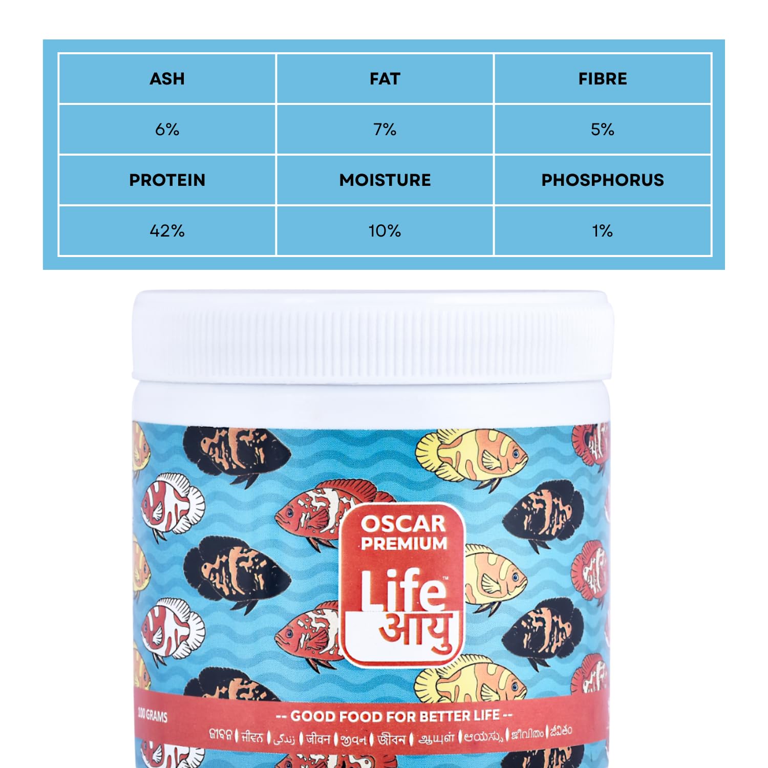 Life AAYU Oscar Premium Fish Food | Color-Boosting, Immunity-Enhancing Ayurvedic Pellets | (200 GMS)