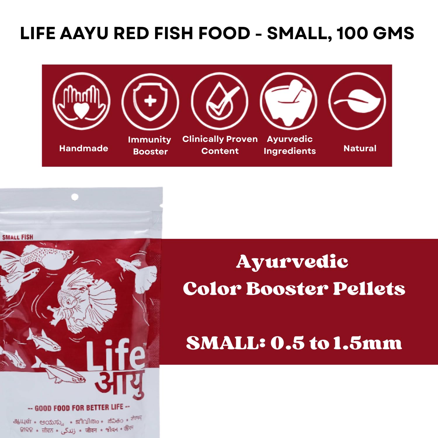 Life AAYU Red Fish Food | Ayurvedic Color Booster with Anchovy & Paprika | for All Fish Sizes | (Small, 100gms)