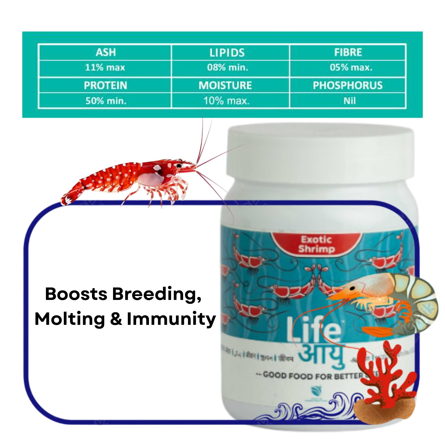 Life AAYU Shrimp Exotic Food | Ayurvedic Handmade Feed for Crystal Red & Caridina Shrimp | Boosts Breeding, Molting & Immunity | (30 GMS, Exotic)