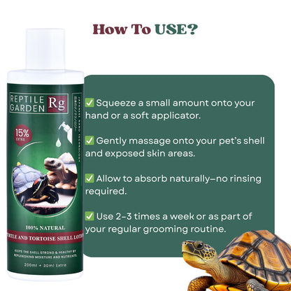 Reptile Garden Turtle & Tortoise Shell Lotion | Vitamin E & Essential Oil Enriched Moisturizer for Shell & Skin Health (200 ml + 30 ml)