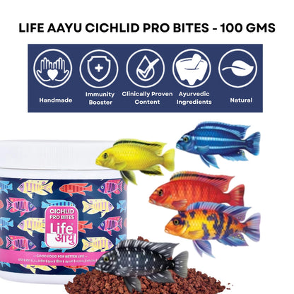 Life AAYU Cichlid Pro Bites Fish Food | Colour-Enhancing Ayurvedic Pellets for Cichlids | Ideal for All Cichlid Species (100gms)
