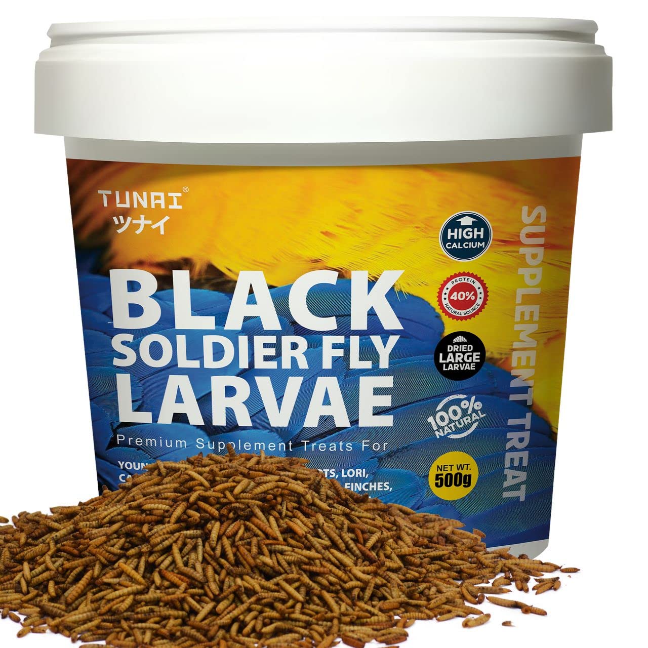 Tunai Black Soldier Fly Larvae Poultry Food | 500g | 60X Calcium, 40% Protein, Natural Supplement Treat for Poultry Feed, Hen, Duck, Turkey, Goose, Chicken, Cock