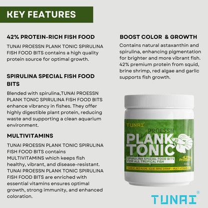 Tunai Plank Tonic Spirulina Special Fish Food Bits with 42% Protein | Suitable for Angel, Gold Fish, Betta, Discus, Arowana, Oscar, Red Parrot, Cichlids