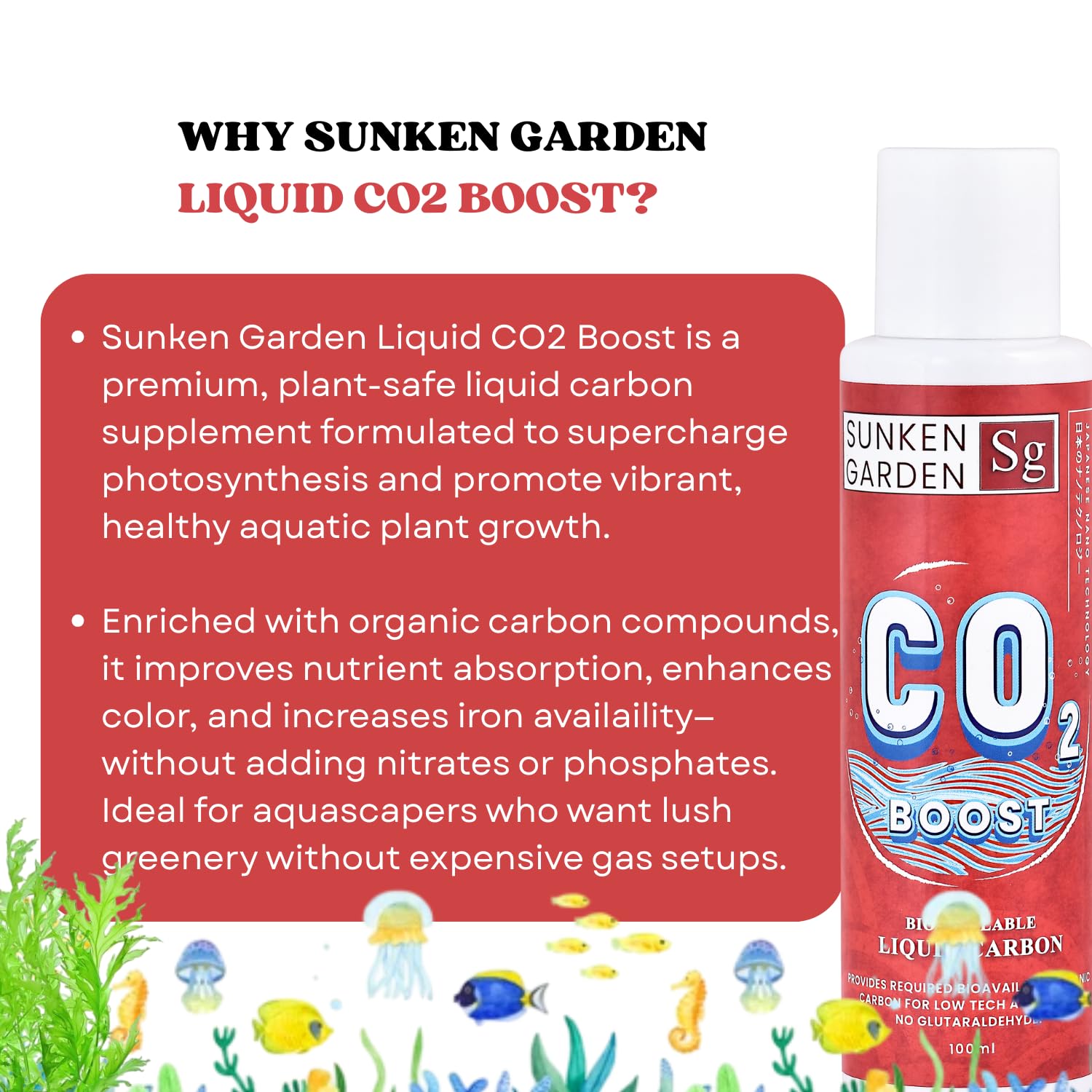 Sunken Garden Liquid CO2 Boost | Organic Carbon Source for Aquatic Plants | Algae-Free Growth | Shrimp Safe (100 ml)
