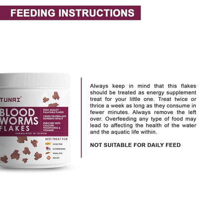 TUNAI Blood Worm Flakes with 55% Protein |50G| Supplement Treat, Boost Color and Fish Food for Gold Fish, Flowerhorn, Small Koi, & Discus, 1 Count