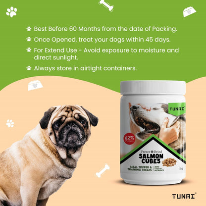 Tunai Premium Freeze Dried Treats for Adult Dogs & Weaning Puppies, 30g (Mini, Salmon Cubes)