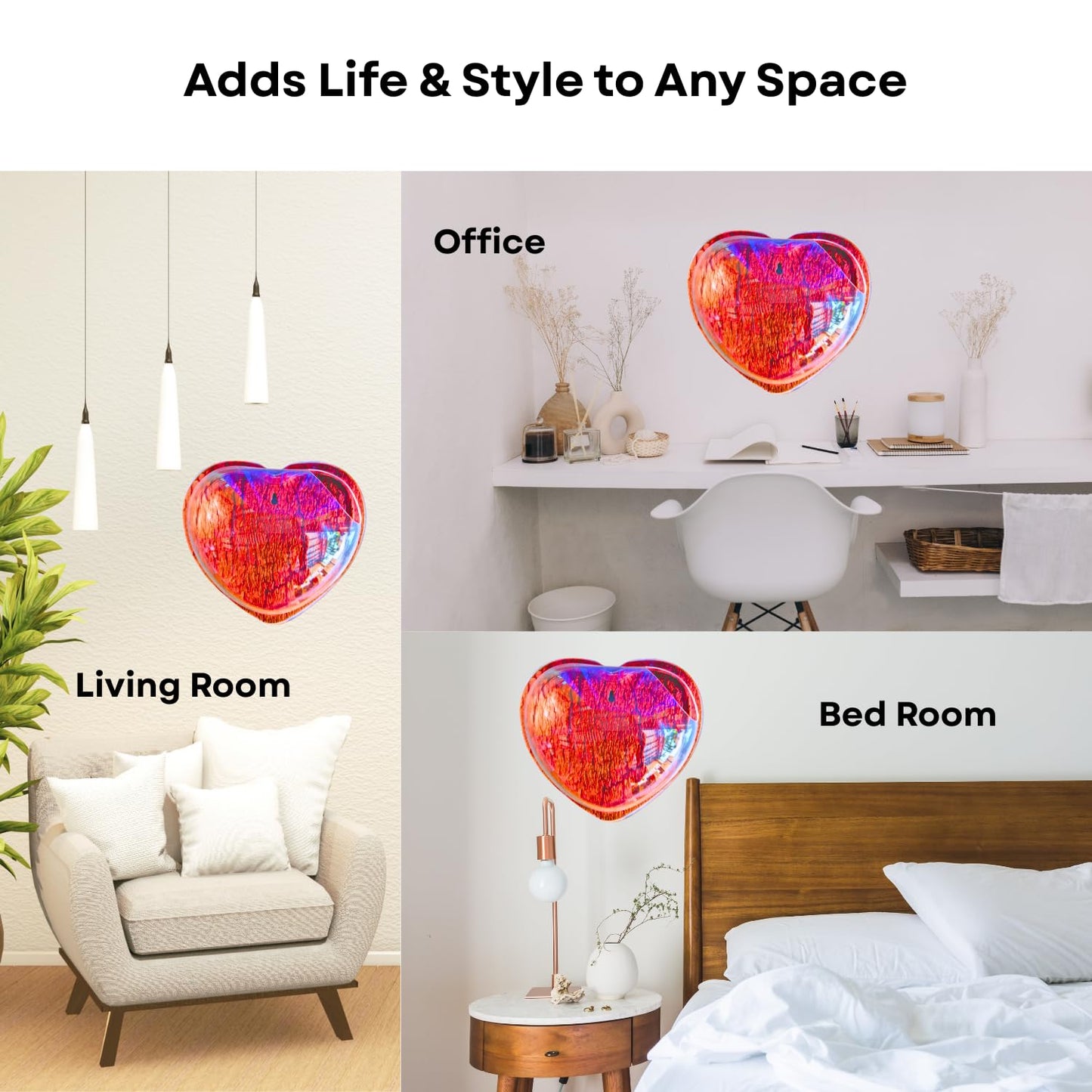 Wall Mount 15-inch Red Heart Shape Fish Bowl – Without Stand | Modern Aquarium for Home, Office & Café Décor | Space Saving Design | Elegant Fish Tank & Plant Terrarium | Compact Design