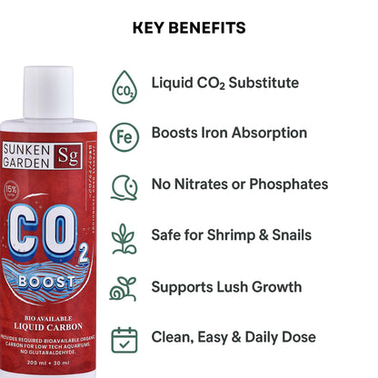 Sunken Garden Liquid CO2 Boost | Organic Carbon Source for Aquatic Plants | Algae-Free Growth | Shrimp Safe (200 ml + 30 ml)