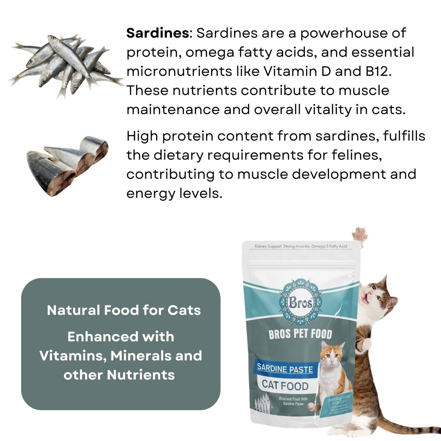 SF+ Bros Pet Cat Food Paste | Pack of 12 | Natural Food for Cats | Enhanced with Vitamins, Minerals and Other Nutrients (80gms, Sardine Paste - Adults)