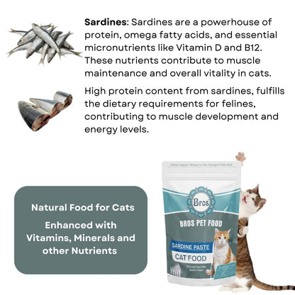 SF+ Bros Pet Cat Food Paste | Pack of 12 | Natural Food for Cats | Enhanced with Vitamins, Minerals and Other Nutrients (80gms, Sardine Paste - Adults)