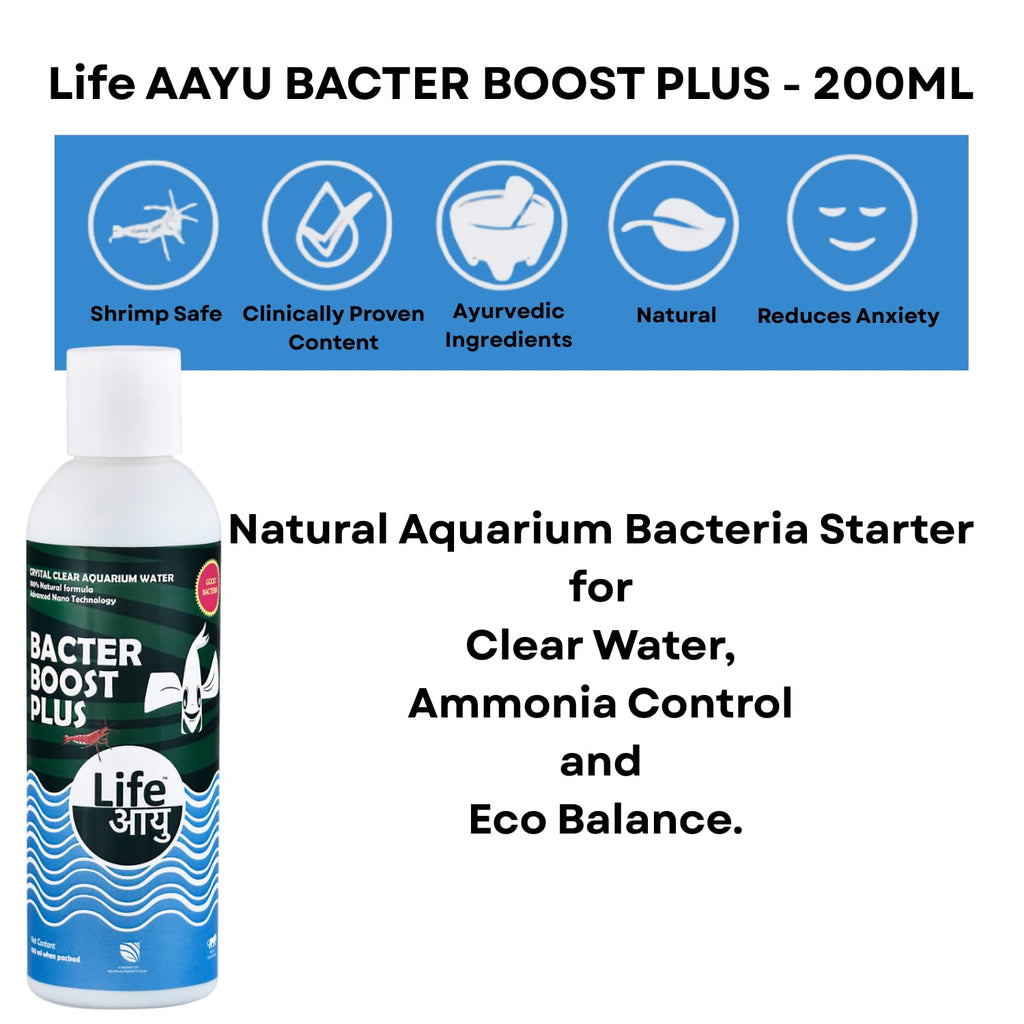 Life AAYU Bacter Boost Plus Supplement | Natural Aquarium Bacteria Starter for Clear Water | Ammonia Control Eco Balance | 100% Shrimp Safe | (200 ml)