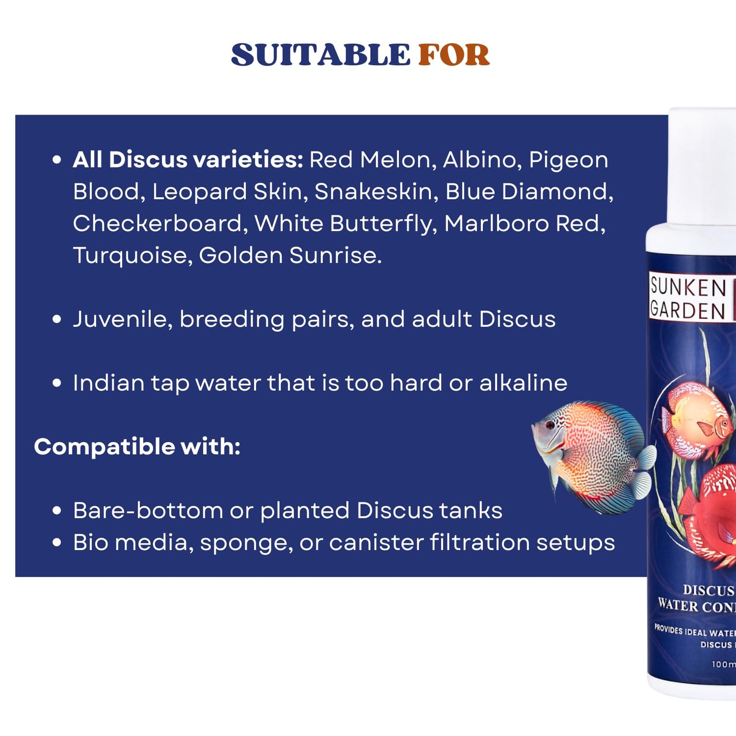 Sunken Garden Discus Fish Water Conditioner | Specialized Habitat Care for Discus Fish | Soft Water + Stress Relief + Fluke Control (100 ml)