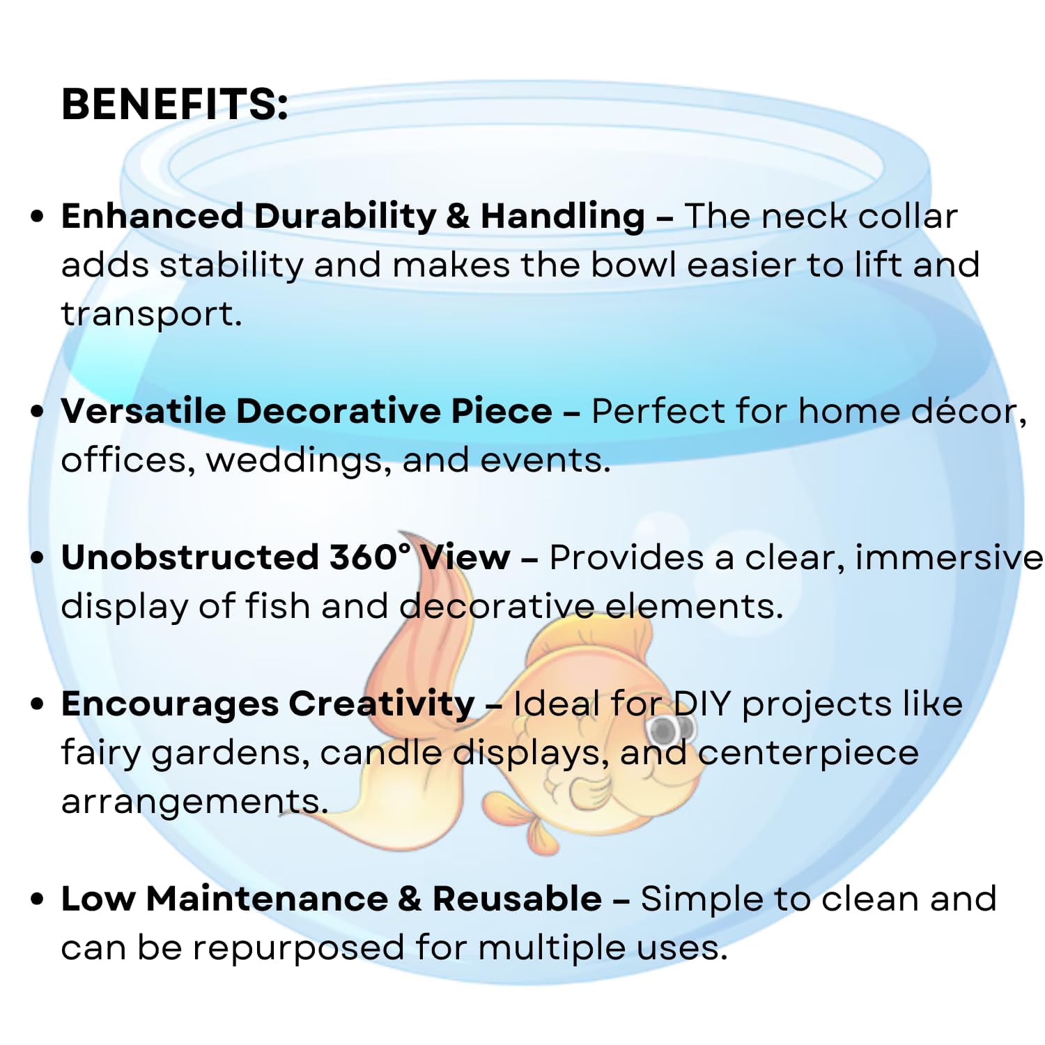 8-inch Glass Fish Bowl with Neck Collar, Suitable for Small Fish, Plants | Optimum Fish Tank Choice for Office & Home Decor