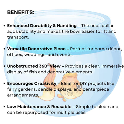 10-inch Glass Fish Bowl with Neck Collar, Suitable for Small Fish, Plants | Optimum Fish Tank Choice for Office & Home Decor