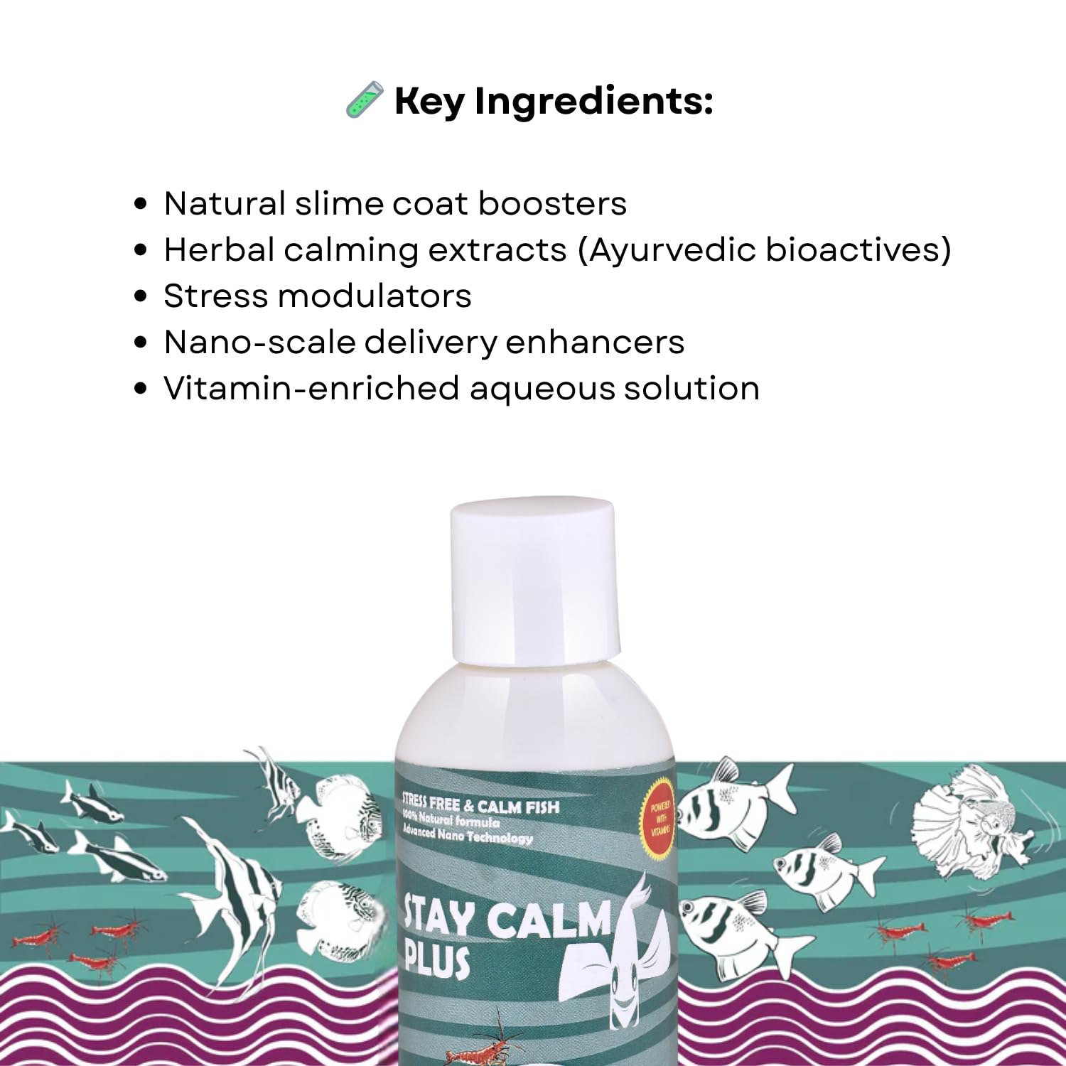 Life AAYU Stay Calm Plus Fish Food Supplement | Suitable for All Freshwater and Marine Fish | Improves Resistance to Infection | (200 ml with Pipette)