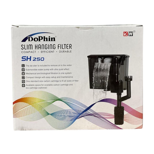 TUNAI Dophin SH250 Slim Hanging Filter For Aquarium Fish Tank | Mechanical And Biological Filtration |Output: 250/250L/H | Suitable For Tank Size 40L | (Original from Store)