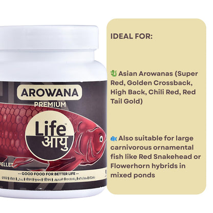 Life AAYU Arowana Premium Aquarium Fish Food | Handmade Ayurvedic Diet for Asian Arowanas | Color Boost, Muscle Growth & Immunity (300 GMS)