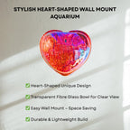 Wall Mount 9-inch Red Heart Shape Fish Bowl – Without Stand | Modern Aquarium for Home, Office & Café Décor | Space Saving Design | Elegant Fish Tank & Plant Terrarium | Compact Design