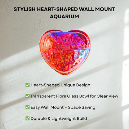 Wall Mount 15-inch Red Heart Shape Fish Bowl – Without Stand | Modern Aquarium for Home, Office & Café Décor | Space Saving Design | Elegant Fish Tank & Plant Terrarium | Compact Design