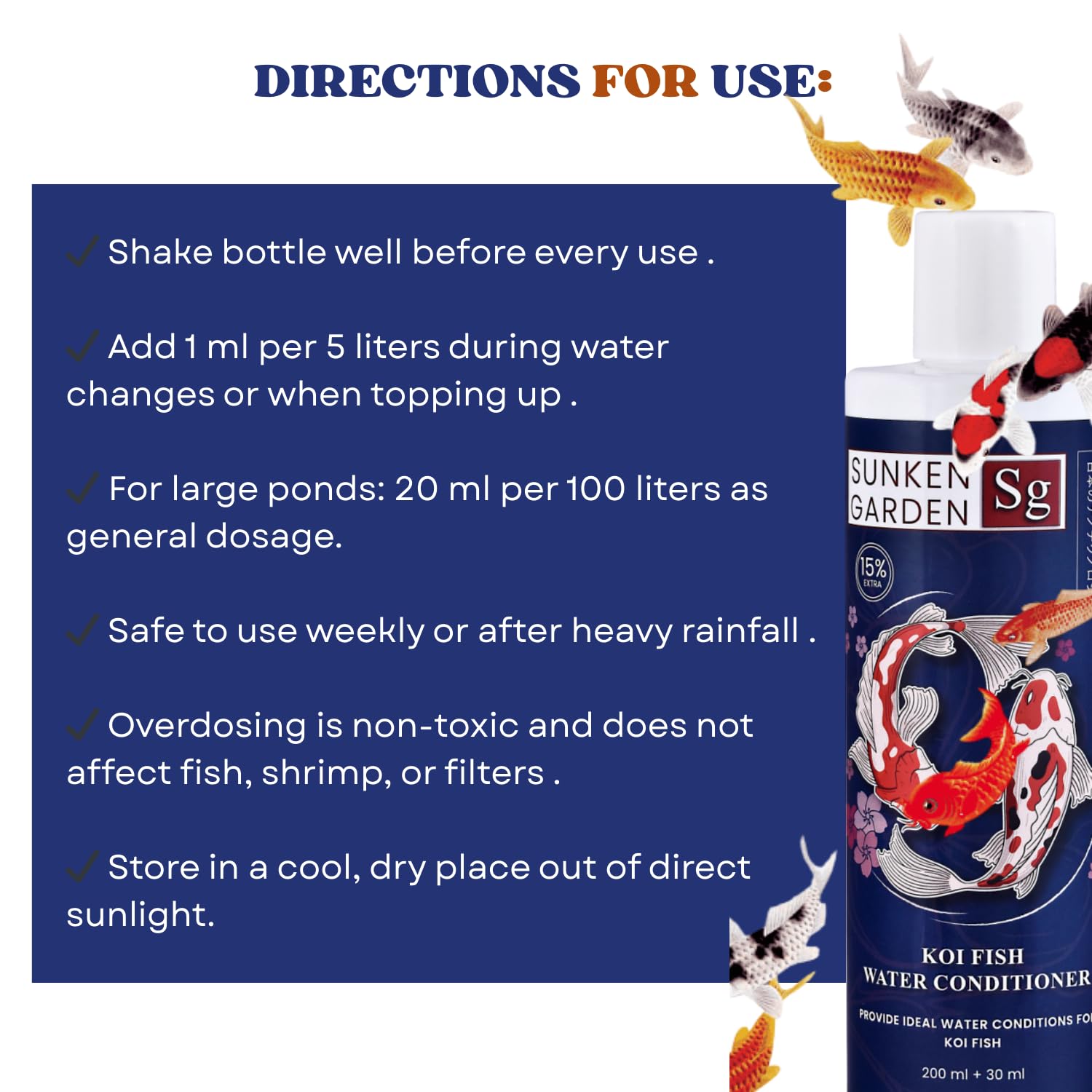 Sunken Garden Koi Fish Water Conditioner | Premium Pond Care for Royal Fish | for Indian Koi & Pond Water (200 ml + 30 ml)