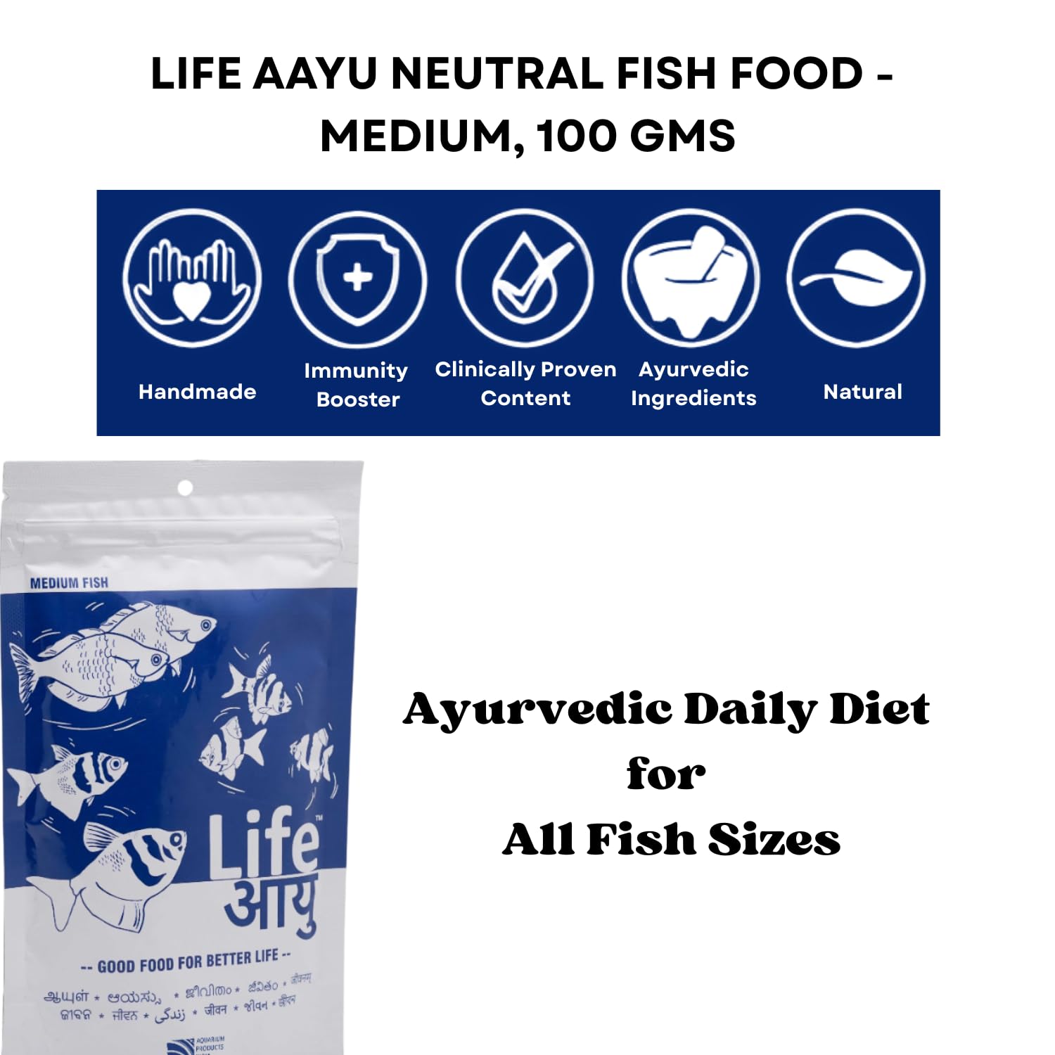 Life AAYU Neutral Fish Food | Ayurvedic Daily Diet for All Fish Sizes (Medium, 100gms)