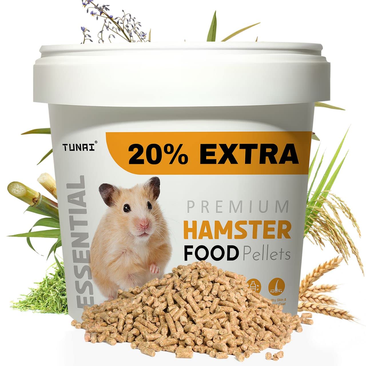 Tunai Hamster Food |500g+20% Extra| Fortified with DHA Omega 3&6 and Vitamins, Cane Molasses, Sun Curated Alfalfa Meal, Flax Seeds and Ground Rice, Oats