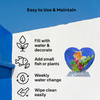 Wall Mount 9-inch Blue Heart Shape Fish Bowl – with Stand | Modern Aquarium for Home, Office & Café Décor | Space Saving Design | Elegant Fish Tank & Plant Terrarium | Compact Design
