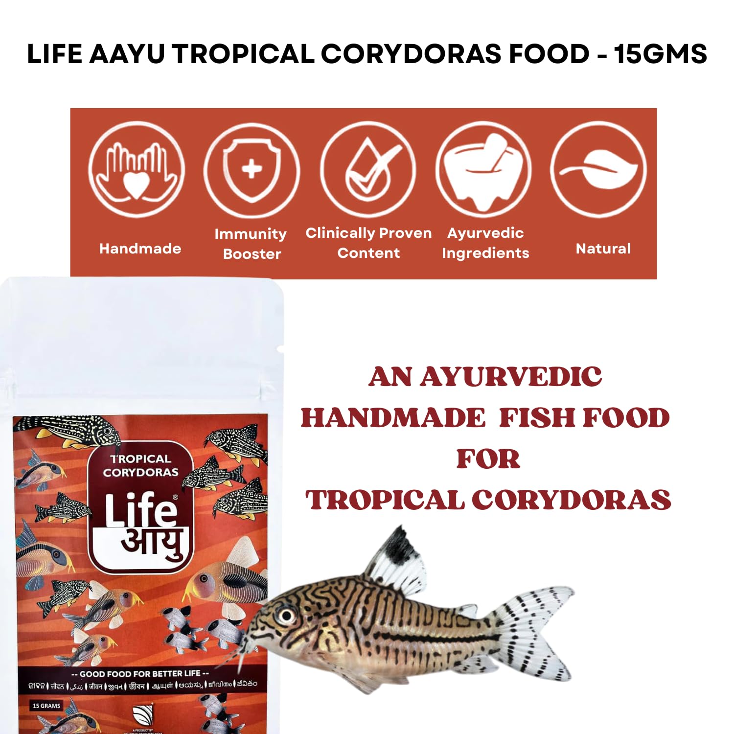Life AAYU Tropical Corydoras Aquarium Fish Food | Immunity & Metabolism Booster | Ayurvedic Handmade Feed (15 GMS)