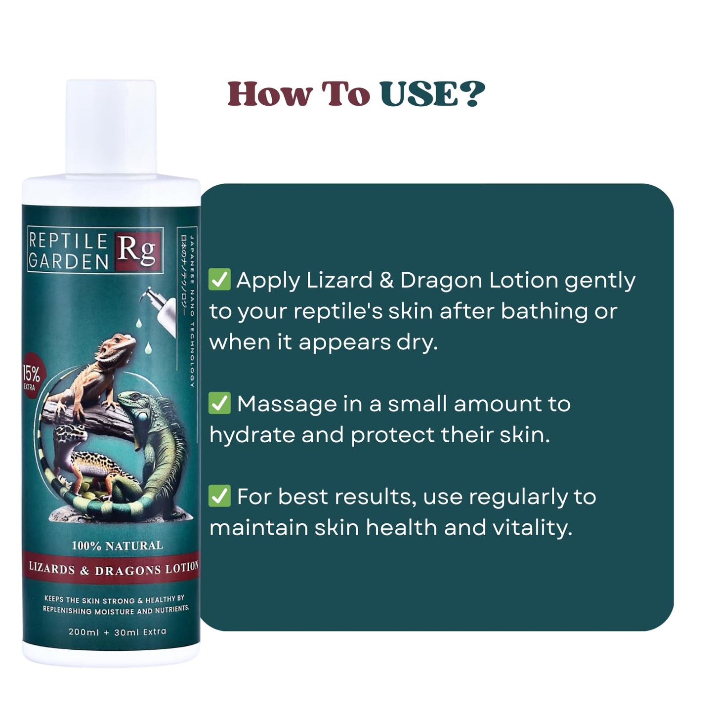 Reptile Garden Lizard & Dragon Lotion | Keep Your Lizard or Dragon’s Skin Soft, Hydrated, and Healthy (200 ml + 30 ml)