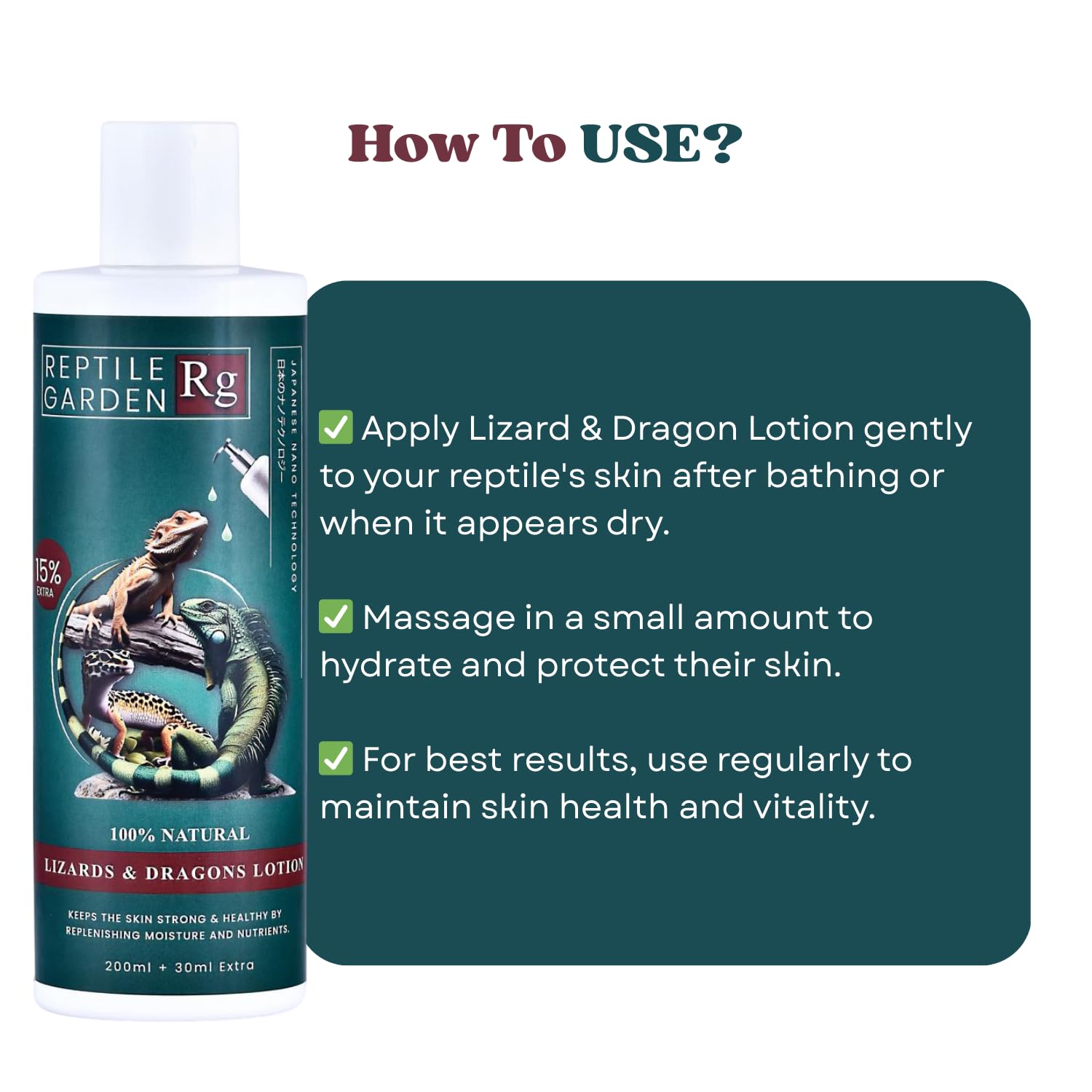 Reptile Garden Lizard & Dragon Lotion | Keep Your Lizard or Dragon’s Skin Soft, Hydrated, and Healthy (200 ml + 30 ml)