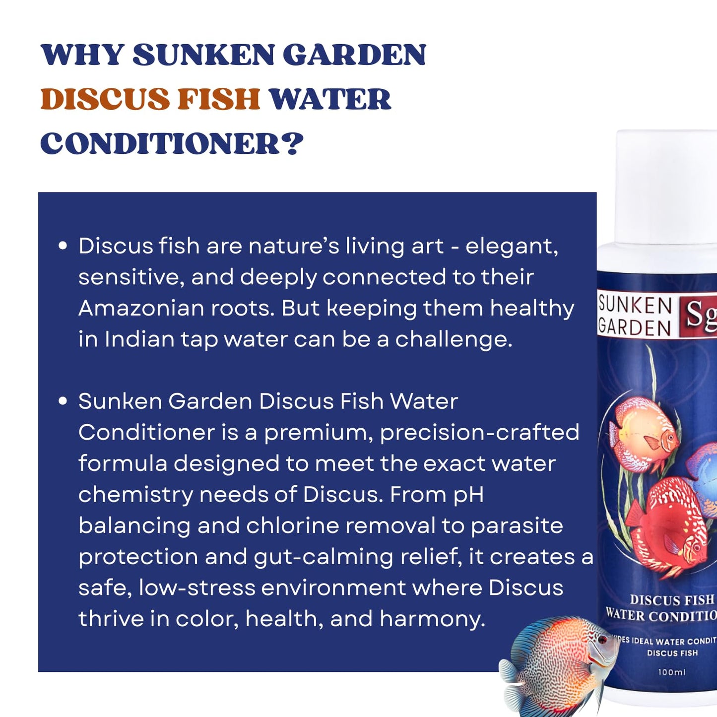Sunken Garden Discus Fish Water Conditioner | Specialized Habitat Care for Discus Fish | Soft Water + Stress Relief + Fluke Control (100 ml)