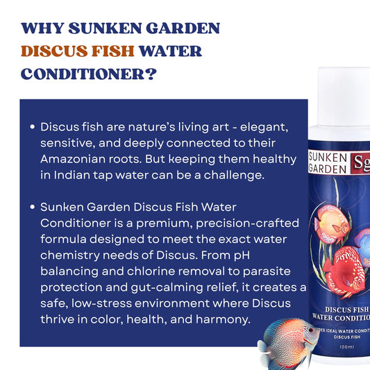 Sunken Garden Discus Fish Water Conditioner | Specialized Habitat Care for Discus Fish | Soft Water + Stress Relief + Fluke Control (100 ml)