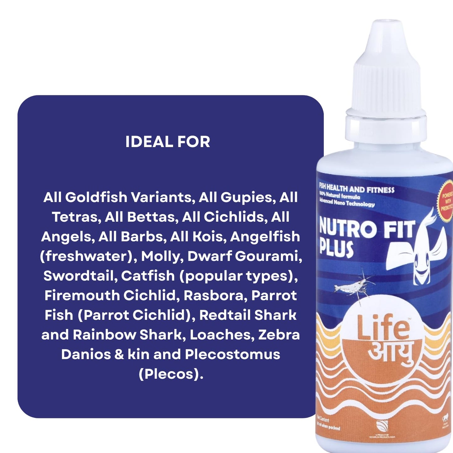 Life AAYU NUTR0 Fit Plus Fish Food Supplement | Suitable for Young, Adult and Senior Fishes | Eliminates Internal Parasites | (50 ml)