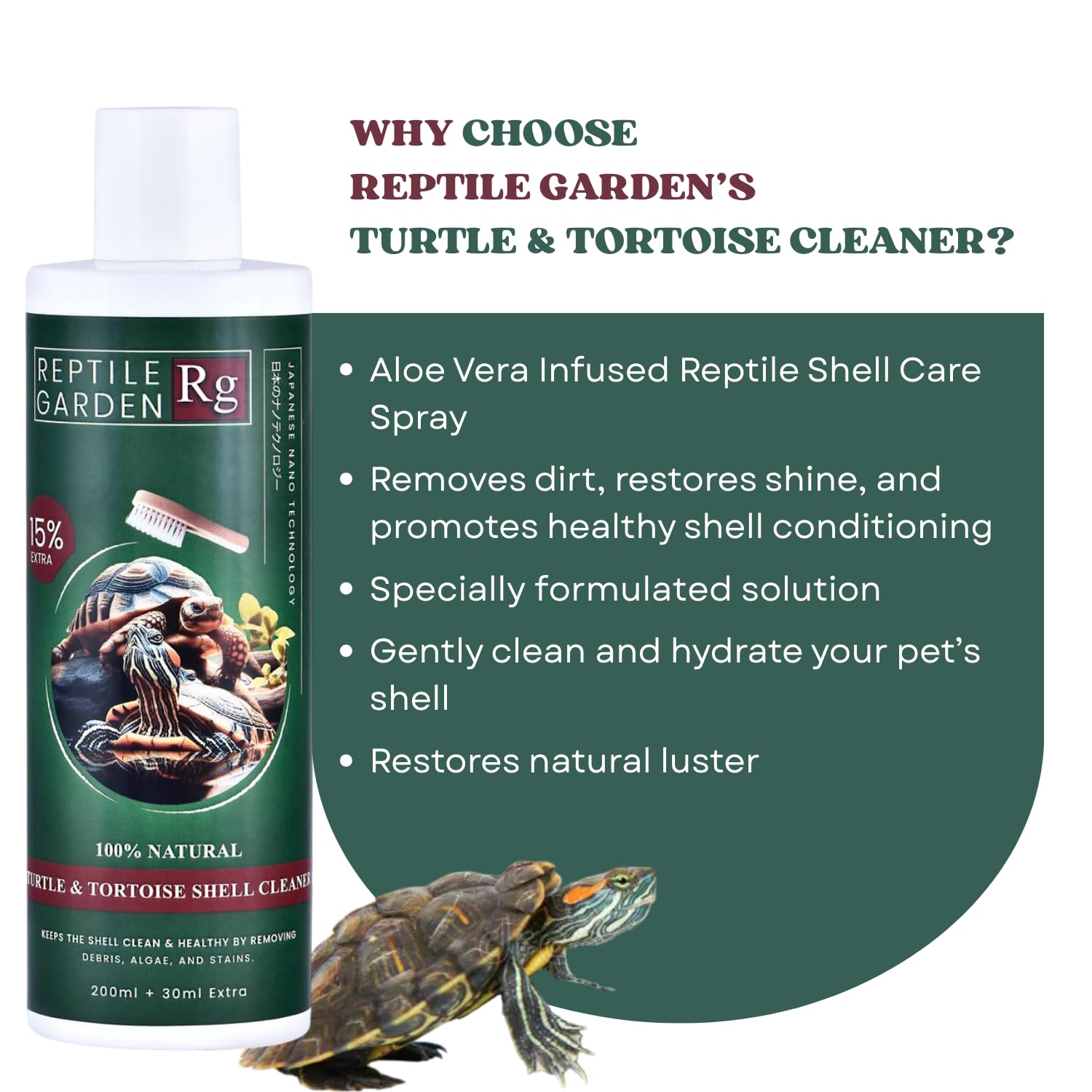 Reptile Garden Turtle & Tortoise Shell Cleaner | Aloe Vera Infused Reptile Shell Care Spray (200 ml + 30 ml)