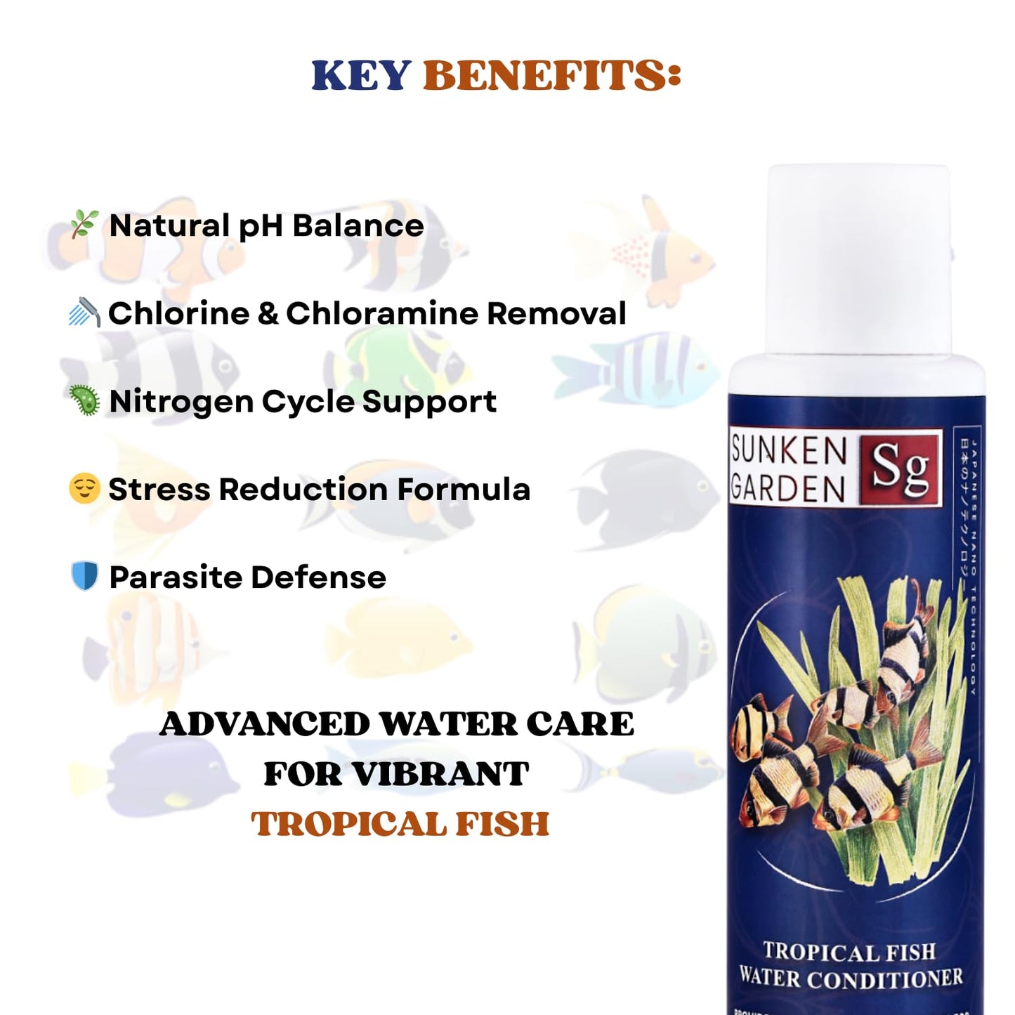 Sunken Garden Tropical Fish Water Conditioner | Advanced Water Care for Vibrant Tropical Fish | pH Balance + Parasite Control + Bio Health (100 ml)