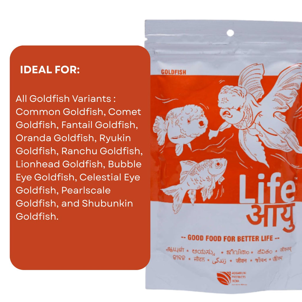 Life AAYU Gold Fish Food | Ayurvedic Soft-Sinking Pellets with Tulsi, Papaya & Paprika | for All Fish Sizes (Medium, 100gms)