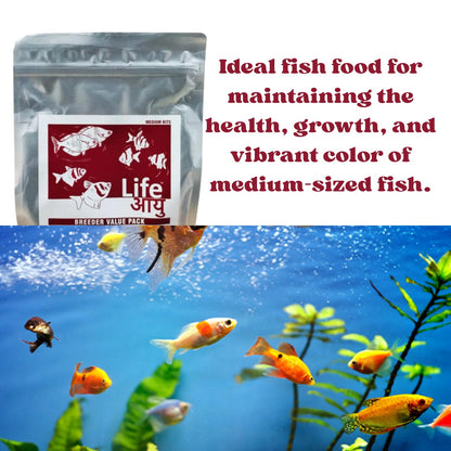 Life AAYU Breeder Value Pack Premium Fish Food | Ideal Choice for Keeping Your Fish Healthy (1 KG, Medium Bits)