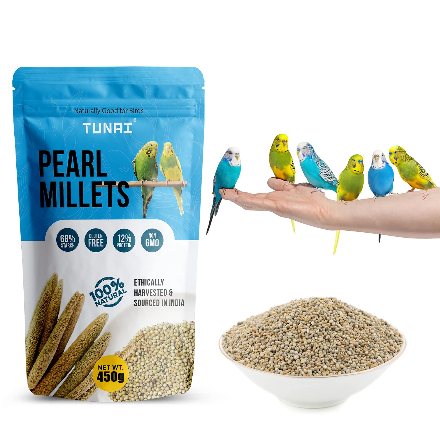 TUNAI Bird Food Of Endless Mixed Millets|450G|For Amazons, Macaws, Conures, Senegals, African Greys, Budgies, Lovebirds, & Cockatiels - All Life Stages
