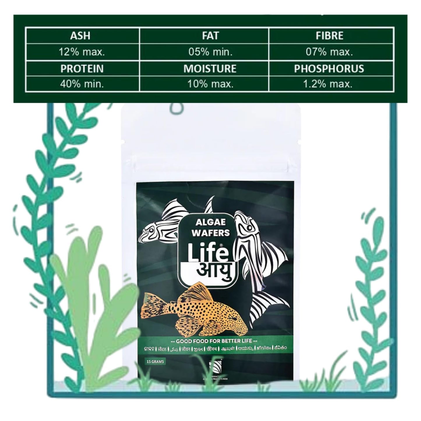 Life AAYU Algae Wafer Fish Food | Zucchini & Dandelion Formula for Plecos and Algae Eaters | Improves Digestion & Water Clarity (15 GMS)