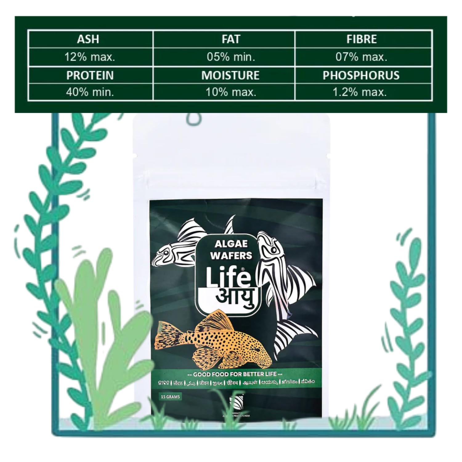 Life AAYU Algae Wafer Fish Food | Zucchini & Dandelion Formula for Plecos and Algae Eaters | Improves Digestion & Water Clarity (15 GMS)