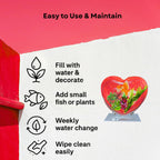 Wall Mount 9-inch Red Heart Shape Fish Bowl – with Stand | Modern Aquarium for Home, Office & Café Décor | Space Saving Design | Elegant Fish Tank & Plant Terrarium | Compact Design
