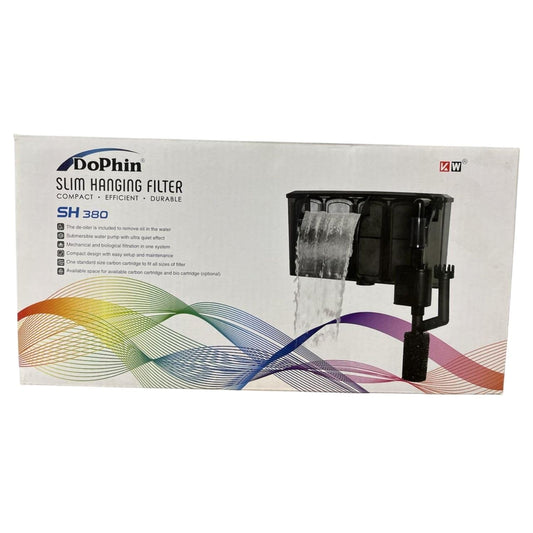 Dophin SH380 Slim Hanging Filter for Aquarium Fish Tank | Mechanical and Biological Filtration | Output: 280/380L/H | Suitable for Tank Size 80L | (Original from Tunai Store)