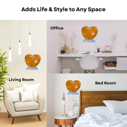 Wall Mount 9-inch Yellow Heart Shape Fish Bowl – with Stand | Modern Aquarium for Home, Office & Café Décor | Space Saving Design | Elegant Fish Tank & Plant Terrarium | Compact Design