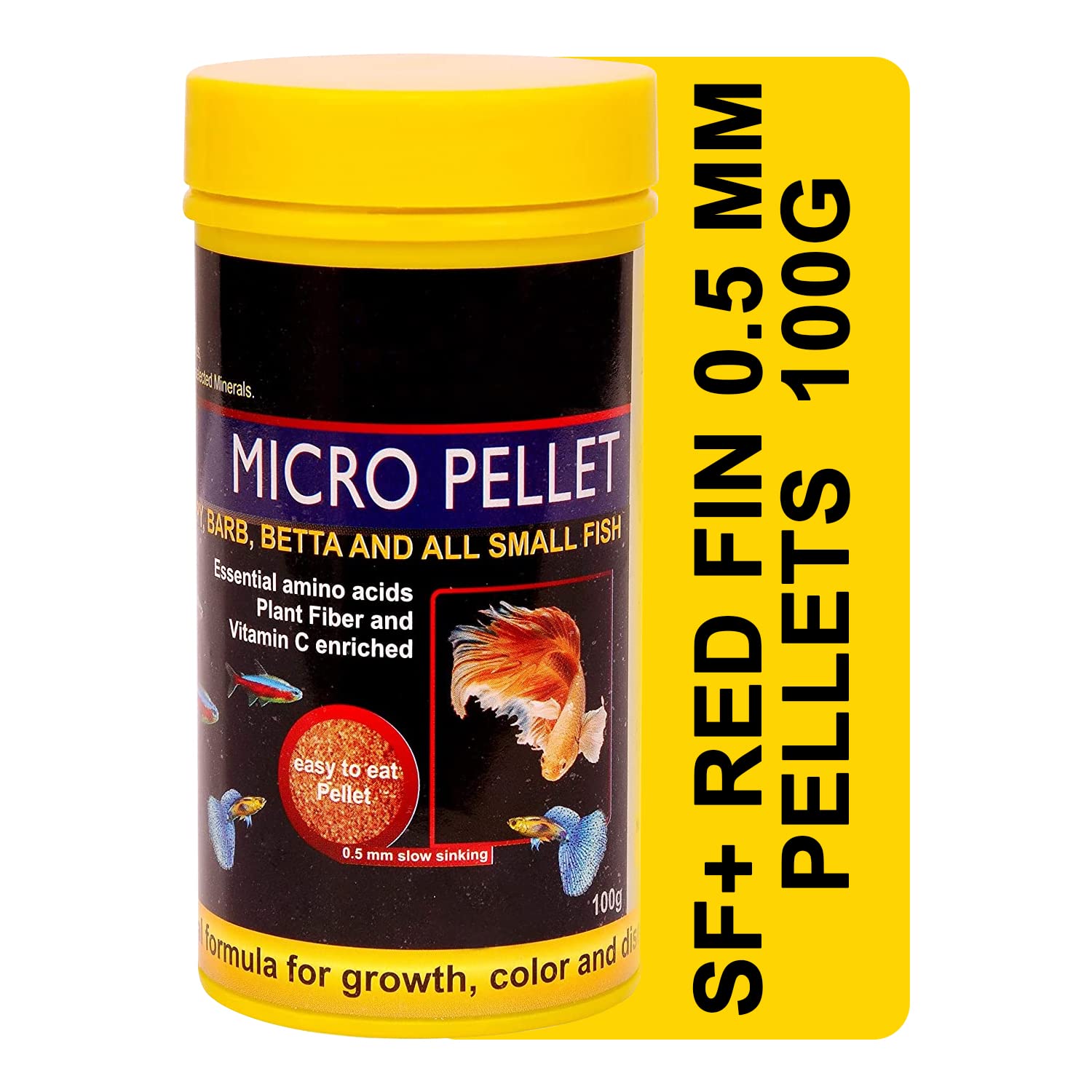 TUNAI SF+ Micro Fish Food for Adult Tetra, Guppy, Barb, Bettas, Color Widow and Small Fish Groups, Effective for Color and Growth (100g - Micro Pellets)