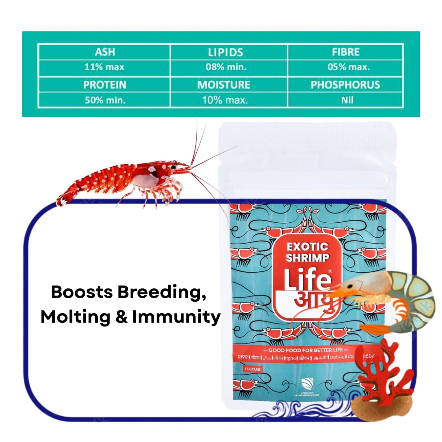Life AAYU Shrimp Exotic Food | Ayurvedic Handmade Feed for Crystal Red & Caridina Shrimp | Boosts Breeding, Molting & Immunity | (15 GMS, Exotic)