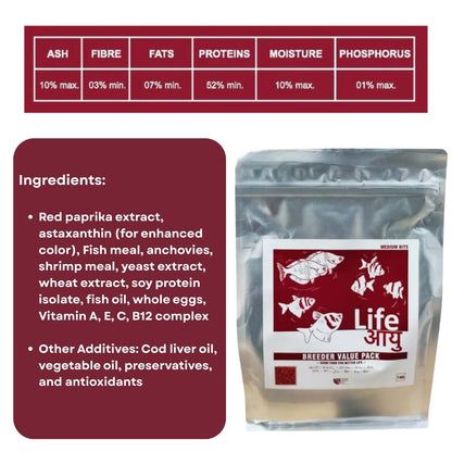 Life AAYU Breeder Value Pack Premium Fish Food | Ideal Choice for Keeping Your Fish Healthy (1 KG, Medium Bits)