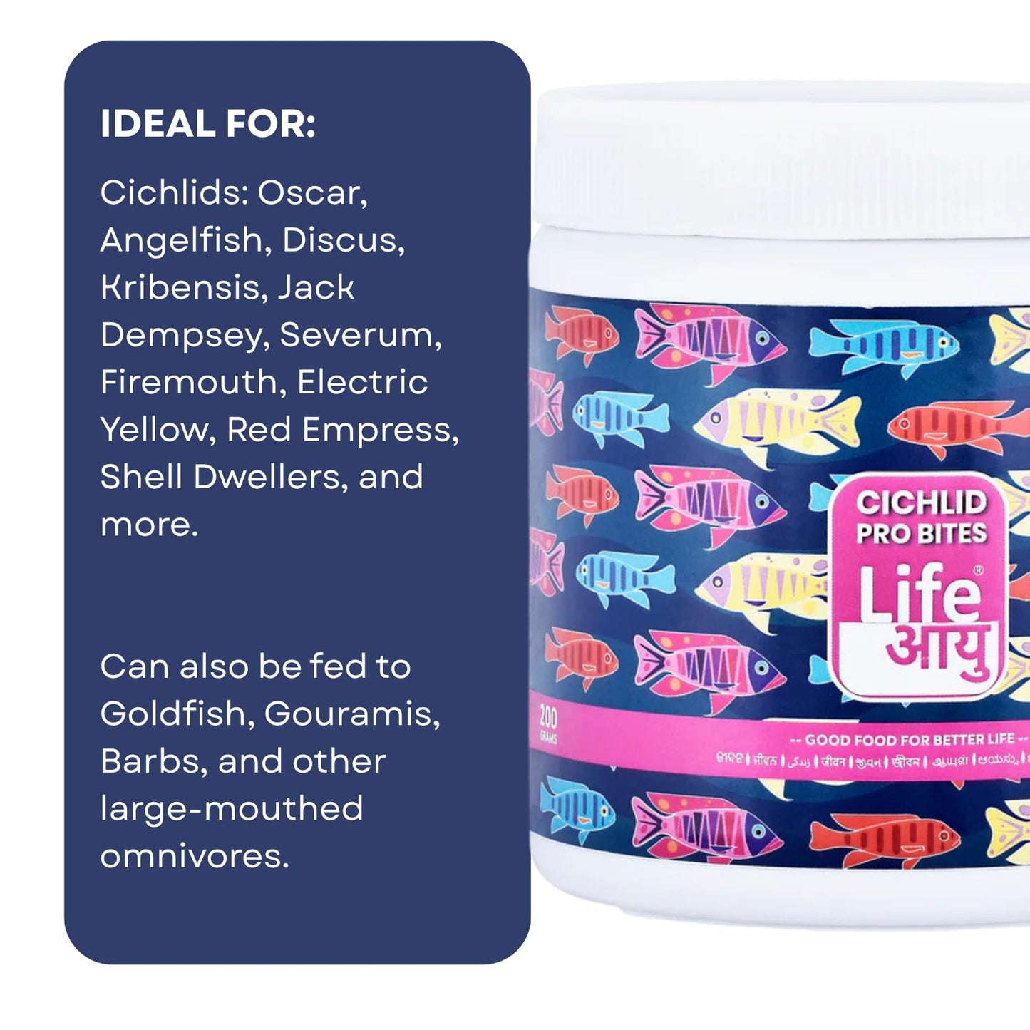 Life AAYU Cichlid Pro Bites Fish Food | Colour-Enhancing Ayurvedic Pellets for Cichlids | Ideal for All Cichlid Species (100gms)