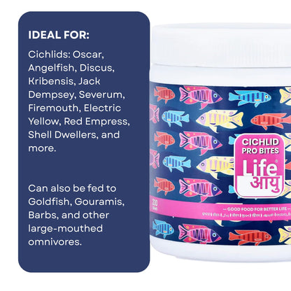 Life AAYU Cichlid Pro Bites Fish Food | Colour-Enhancing Ayurvedic Pellets for Cichlids | Ideal for All Cichlid Species (100gms)